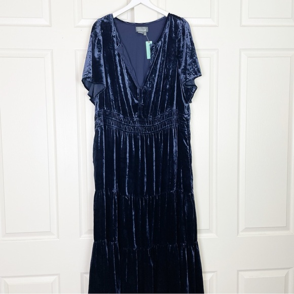 Anthropologie Somerset Navy Velvet Tiered Maxi Dress Boho Holiday NWT Sz 3X - Picture 2 of 11